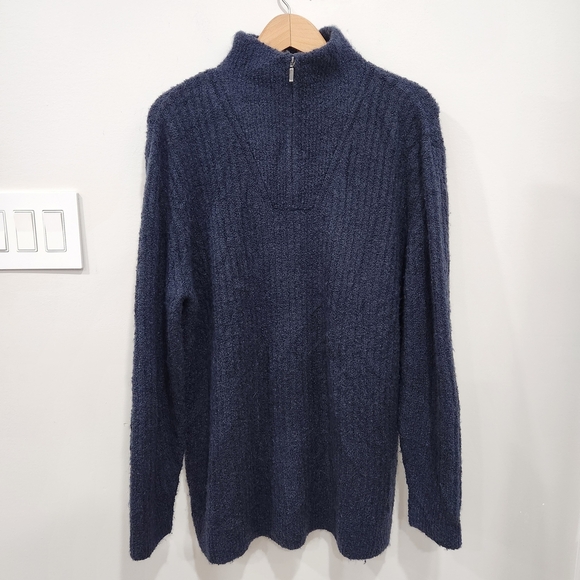 L.L. Bean Sweaters - L.L.Bean Cozy Cloud 1/4 Zip Sweater XL Navy Blue Wool Nylon Blend Soft Knit